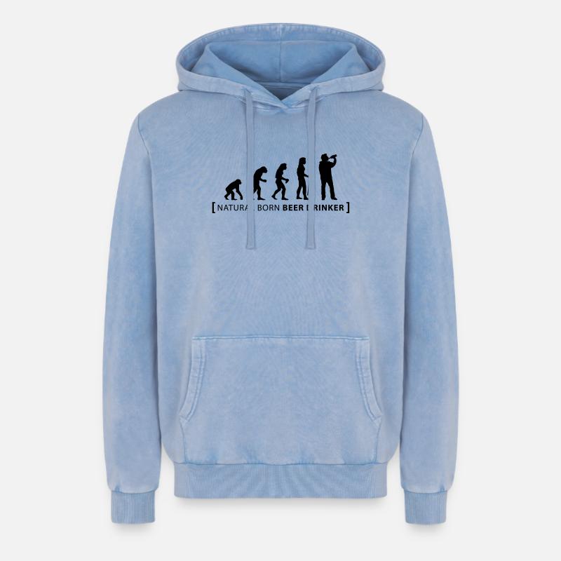 evolution_beer_drinker - Sweat à capuche unisexe Premium acid-wash en coton - bleu délavé acide