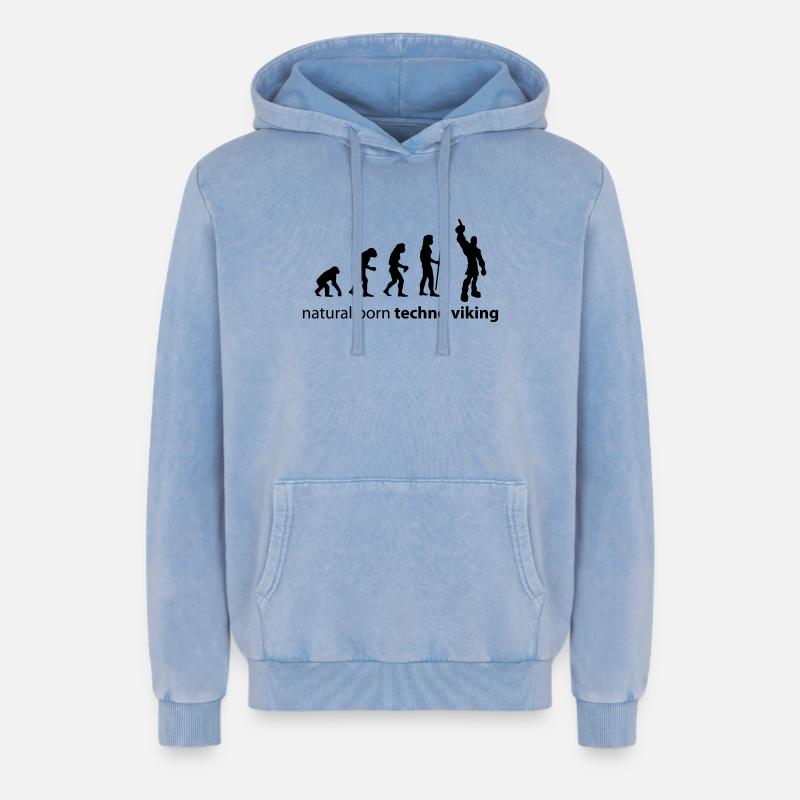 evolution_techno_viking - Sweat à capuche unisexe Premium acid-wash en coton - bleu délavé acide