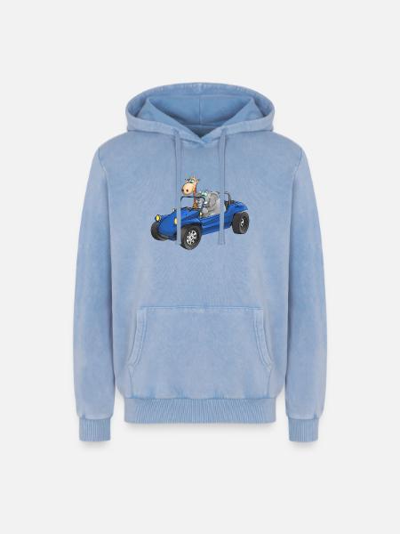 Elephant and giraffe in buggy - Relaxed Unisex Premium Acid Washed Hoodie - acid washed blue