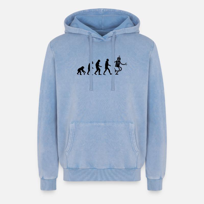 evolution robot - Relaxed Unisex Premium Acid-Washed Hoodie - Blau Acid Wash