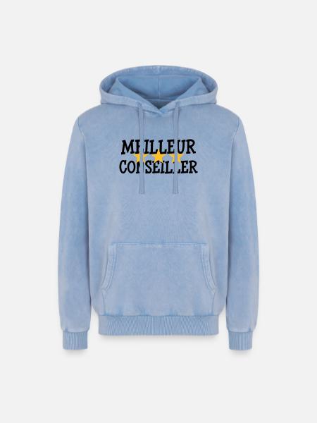 Meilleur Conseiller - Sweat à capuche unisexe Premium acid-wash en coton - bleu délavé acide