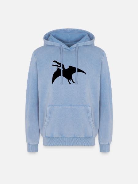 dino - Sweat à capuche unisexe Premium acid-wash en coton - bleu délavé acide