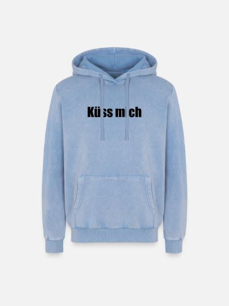 Küss mich - Relaxed Unisex Premium Acid-Washed Hoodie - Blau Acid Wash