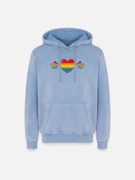 Rainbow Sparkling heart - Relaxed Unisex Premium Acid Washed Hoodie - acid washed blue