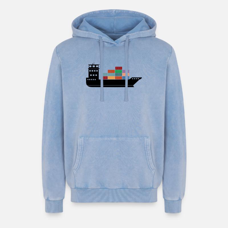 Seecontainerschiff oder Boot mit Containern - Relaxed Unisex Premium Acid-Washed Hoodie - Blau Acid Wash