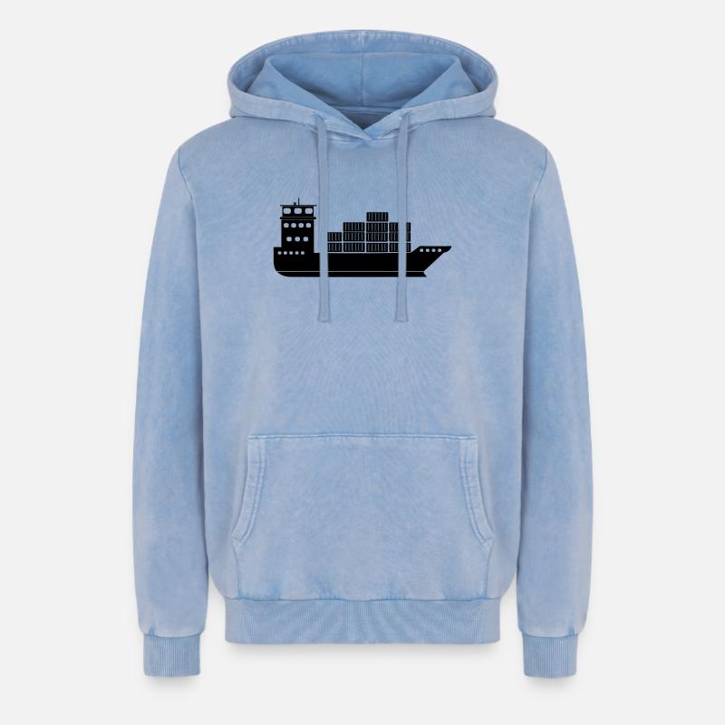 Seecontainerschiff oder Boot mit Containern - Relaxed Unisex Premium Acid-Washed Hoodie - Blau Acid Wash