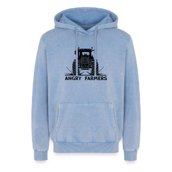 Tractor protest Angry farmers - Relaxed Unisex Premium Acid Washed Hoodie - acid washed blue - Front - AI Model Female 172 dark (172cm) & AI Model Male 185 light (185cm)