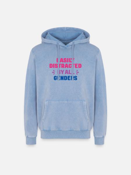 Mois de la fierté LGBT - Facilement distrait par tous les genres - Sweat à capuche unisexe Premium acid-wash en coton - bleu délavé acide