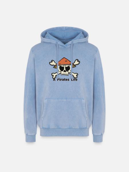 A Pirates Life logo - Relaxed Unisex Premium Acid-Washed Hoodie - Blau Acid Wash