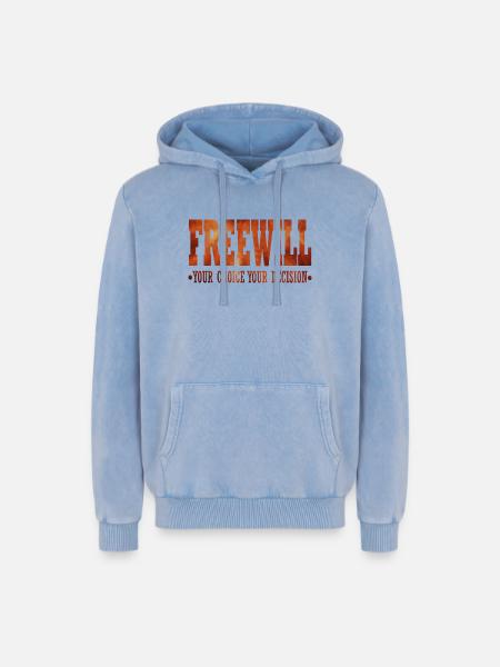 FreeWill - Relaxed Unisex Premium Acid Washed Hoodie - acid washed blue