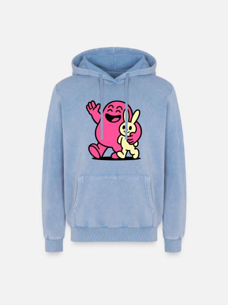 Heureux amis ! - Sweat à capuche unisexe Premium acid-wash en coton - bleu délavé acide