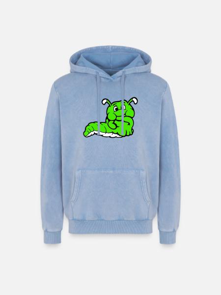Chenille Ver Timide Amicale Curieux - Sweat à capuche unisexe Premium acid-wash en coton - bleu délavé acide