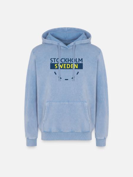Stockholm Sweden Bold Text - Relaxed Unisex Premium Acid Washed Hoodie - acid washed blue