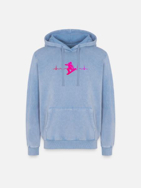 Klare Snowboard Botschaft - Relaxed Unisex Premium Acid-Washed Hoodie - Blau Acid Wash