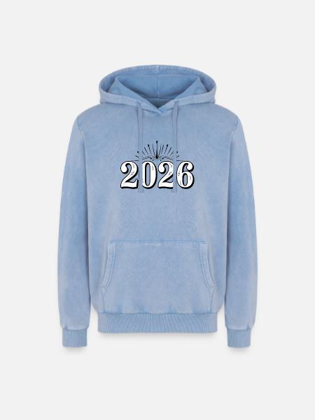 Year 2026 | wonderful 2026 - Relaxed Unisex Premium Acid Washed Hoodie - acid washed blue
