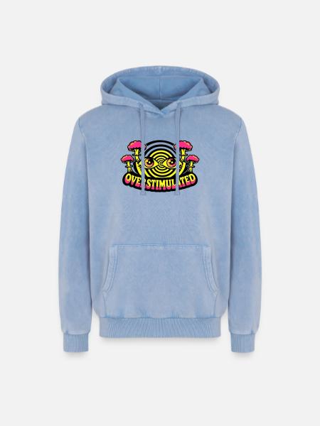 Overstimulated Psychedelic Eyes - Relaxed Unisex Premium Acid Washed Hoodie - acid washed blue
