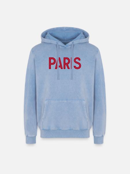 Paris Red Geometric Typography - Relaxed Unisex Premium Acid Washed Hoodie - acid washed blue