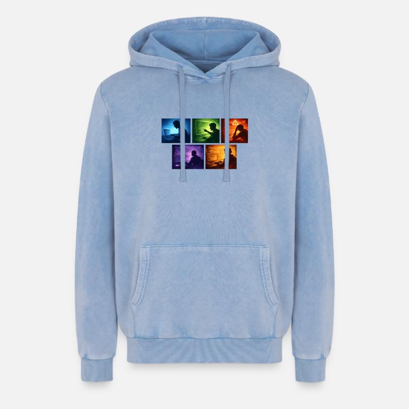 Multi-Screen Code Shadow - Relaxed Unisex Premium Acid Washed Hoodie - acid washed blue