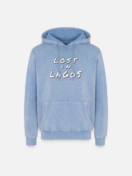 Lost in Lagos – Algarve Design - Relaxed Unisex Premium Acid Washed Hoodie - acid washed blue