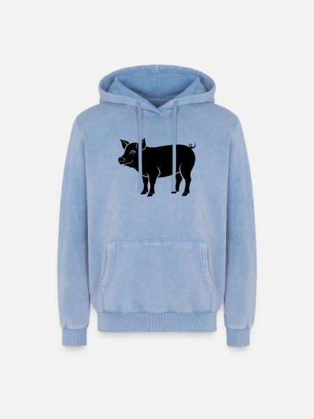 cochon - Sweat à capuche unisexe Premium acid-wash en coton - bleu délavé acide