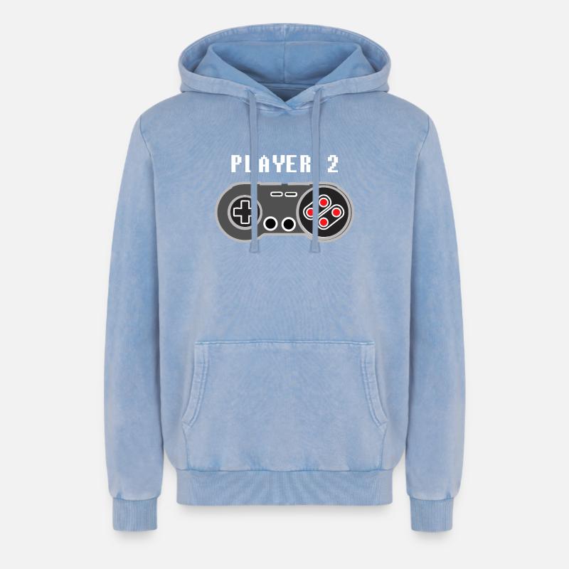 Player 2 Pixel Controller-Grafik - Relaxed Unisex Premium Acid-Washed Hoodie - Blau Acid Wash