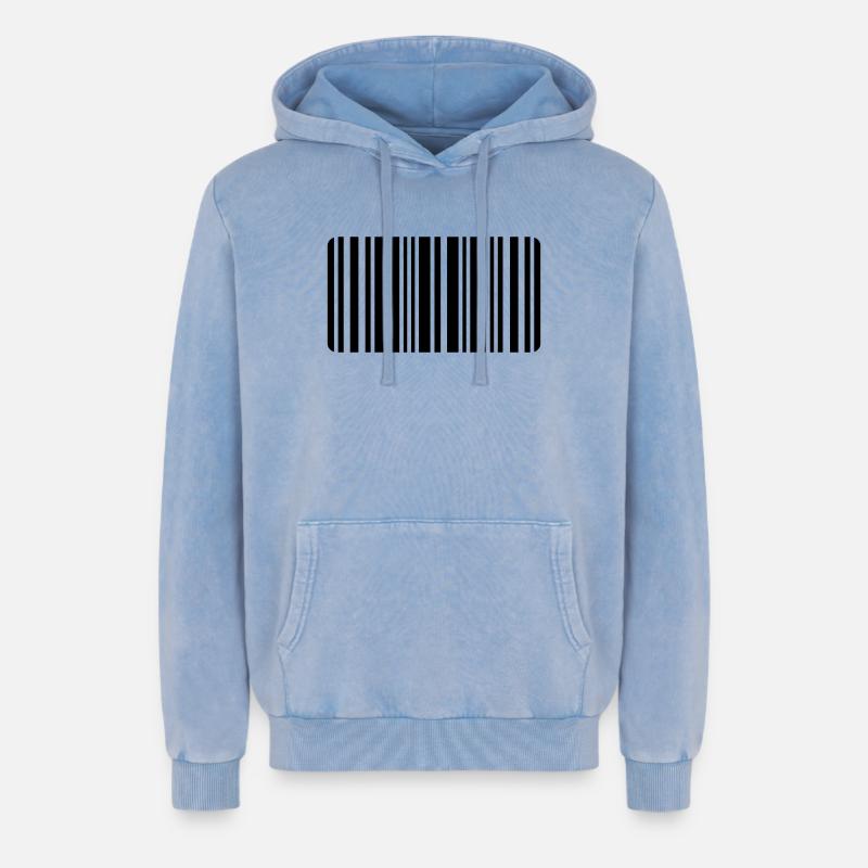 code barre - Sweat à capuche unisexe Premium acid-wash en coton - bleu délavé acide