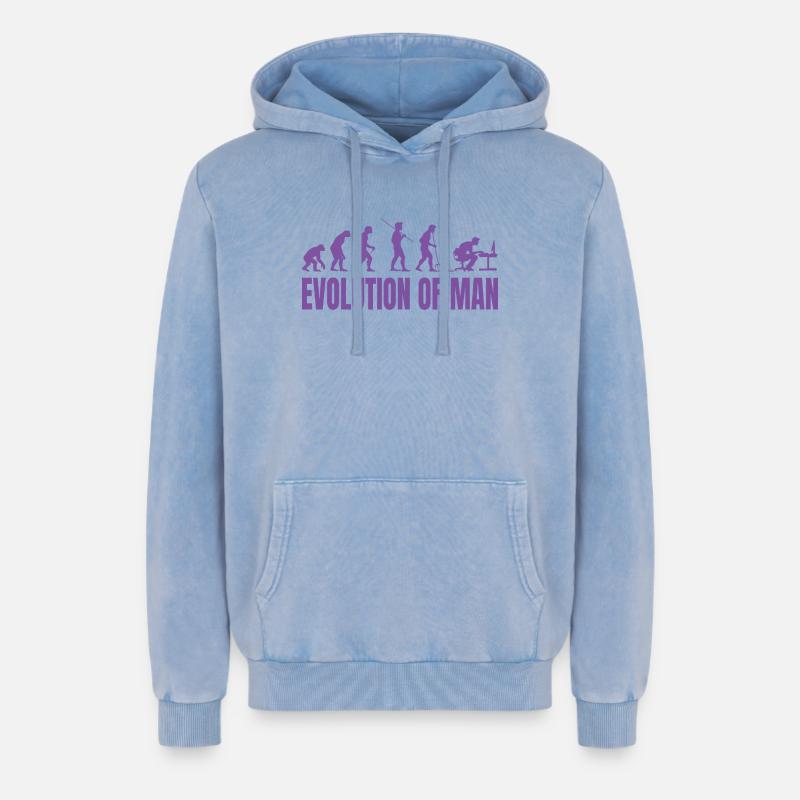 Programmer Computer Freak Evolution Retro - Relaxed Unisex Premium Acid Washed Hoodie - acid washed blue