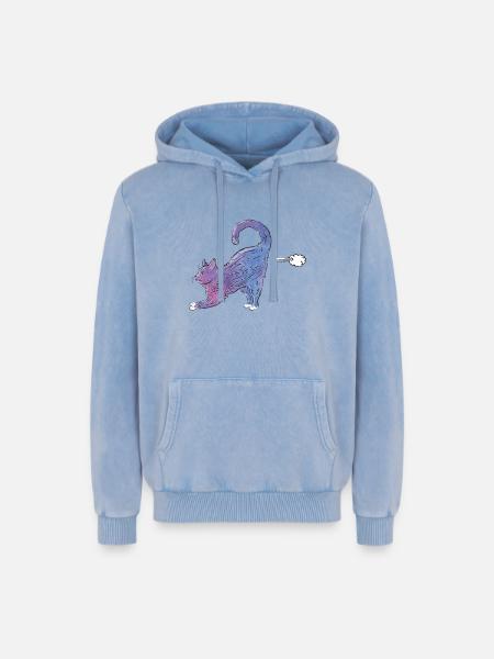 Bunte Katze streckt Aquarell - Relaxed Unisex Premium Acid-Washed Hoodie - Blau Acid Wash