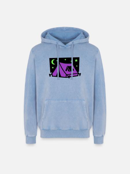 Festival Tent Night Logo - Relaxed Unisex Premium Acid Washed Hoodie - acid washed blue