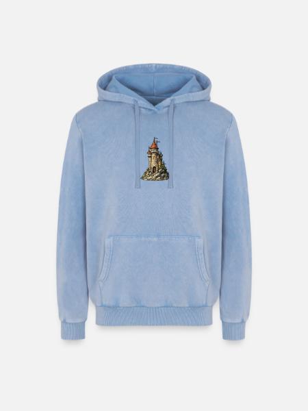 Castle tower on the rock - Relaxed Unisex Premium Acid Washed Hoodie - acid washed blue