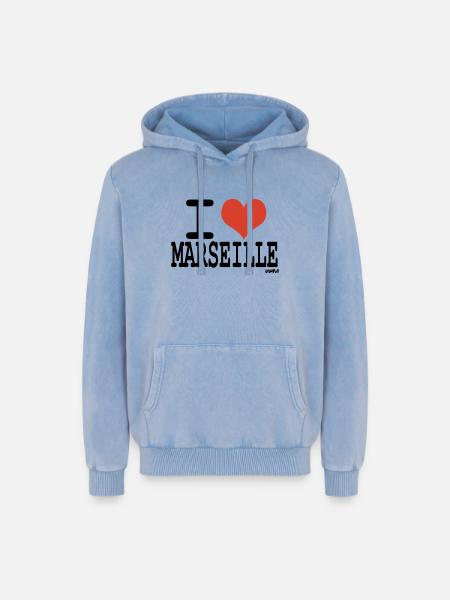 i love marseille - Relaxed Unisex Premium Acid Washed Hoodie - acid washed blue