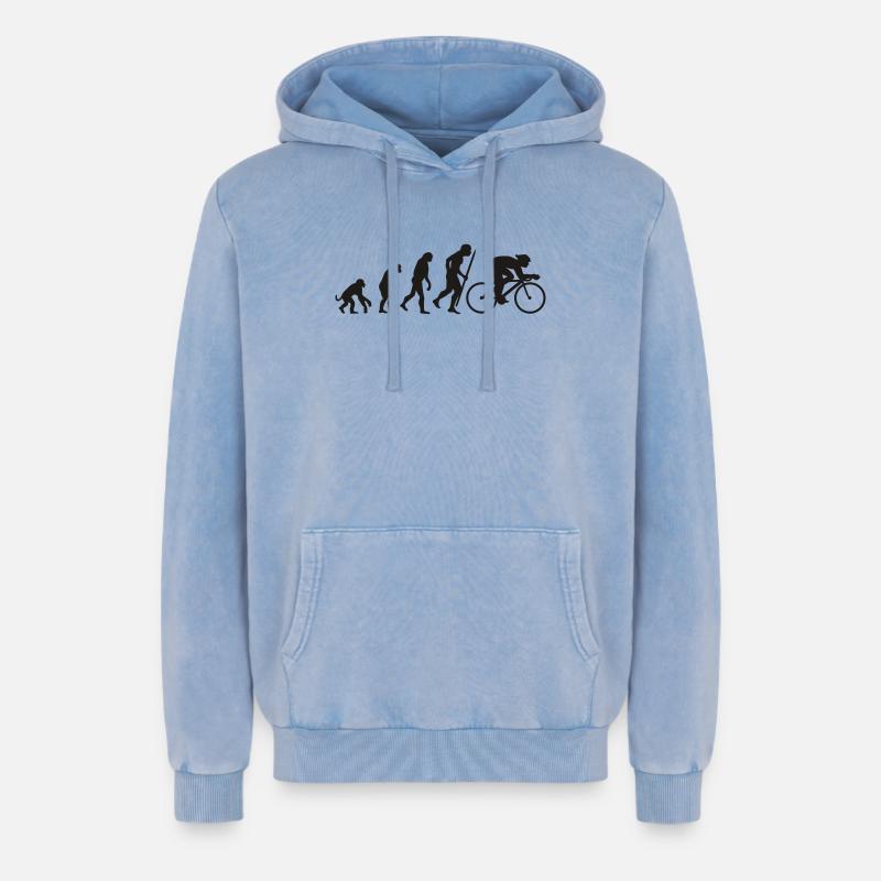 Evolution du cyclisme - Sweat à capuche unisexe Premium acid-wash en coton - bleu délavé acide
