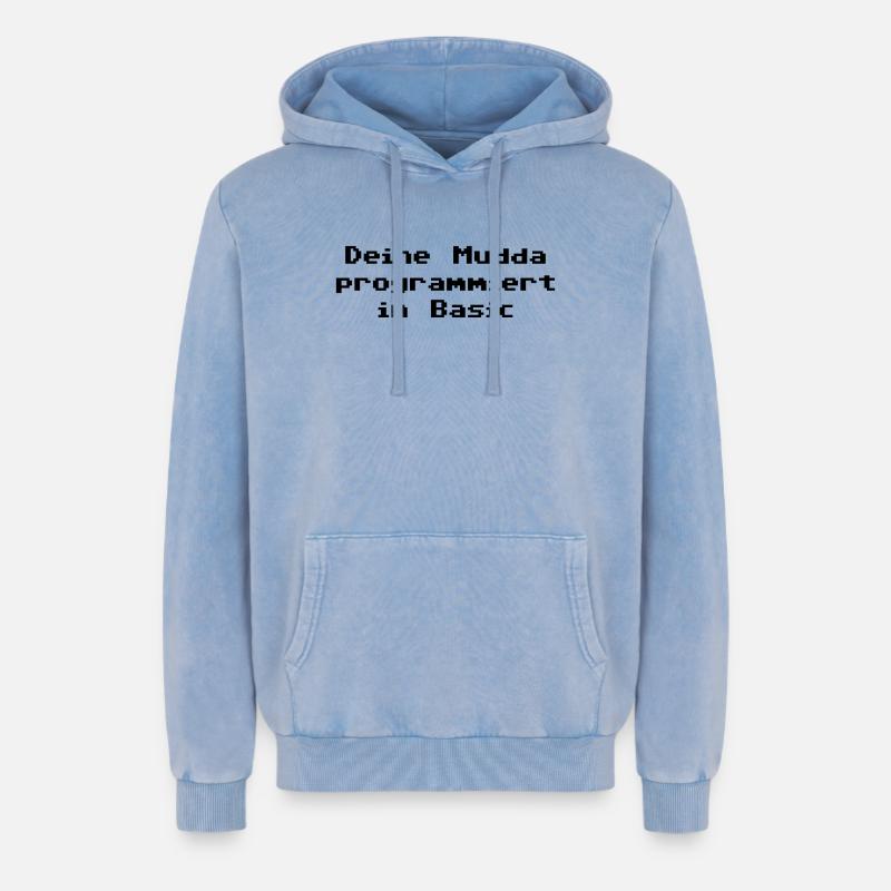 Deine Mudda programmiert in Basic - Relaxed Unisex Premium Acid-Washed Hoodie - Blau Acid Wash
