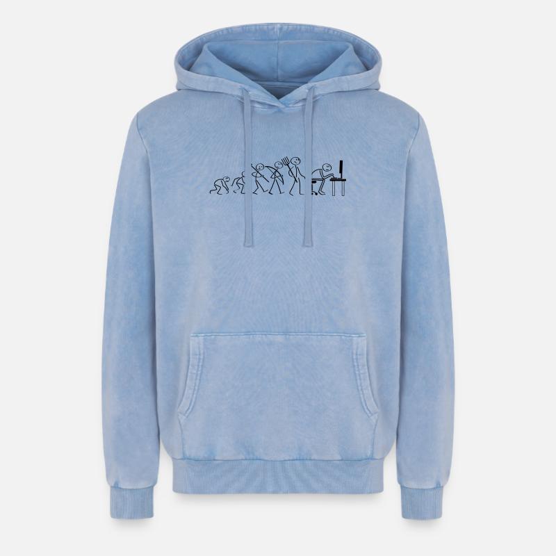 Evolution Computerarbeit - Relaxed Unisex Premium Acid-Washed Hoodie - Blau Acid Wash