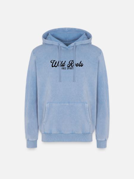 Wild Roots Free Spirit - Relaxed Unisex Premium Acid-Washed Hoodie - Blau Acid Wash