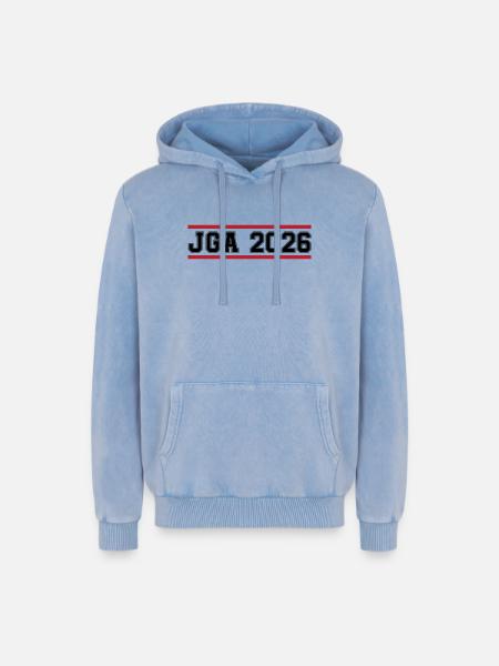 JGA_2026 - Sweat à capuche unisexe Premium acid-wash en coton - bleu délavé acide