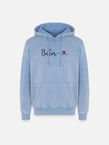 Biker mit Herz - Relaxed Unisex Premium Acid-Washed Hoodie - Blau Acid Wash