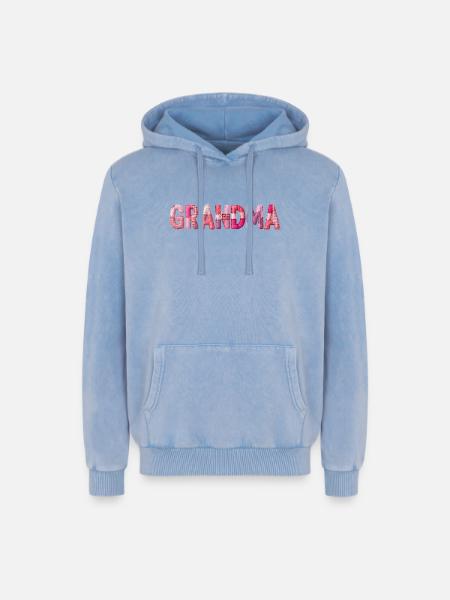 Großmutter Pink Plaid Buchstaben Patchwork - Relaxed Unisex Premium Acid-Washed Hoodie - Blau Acid Wash