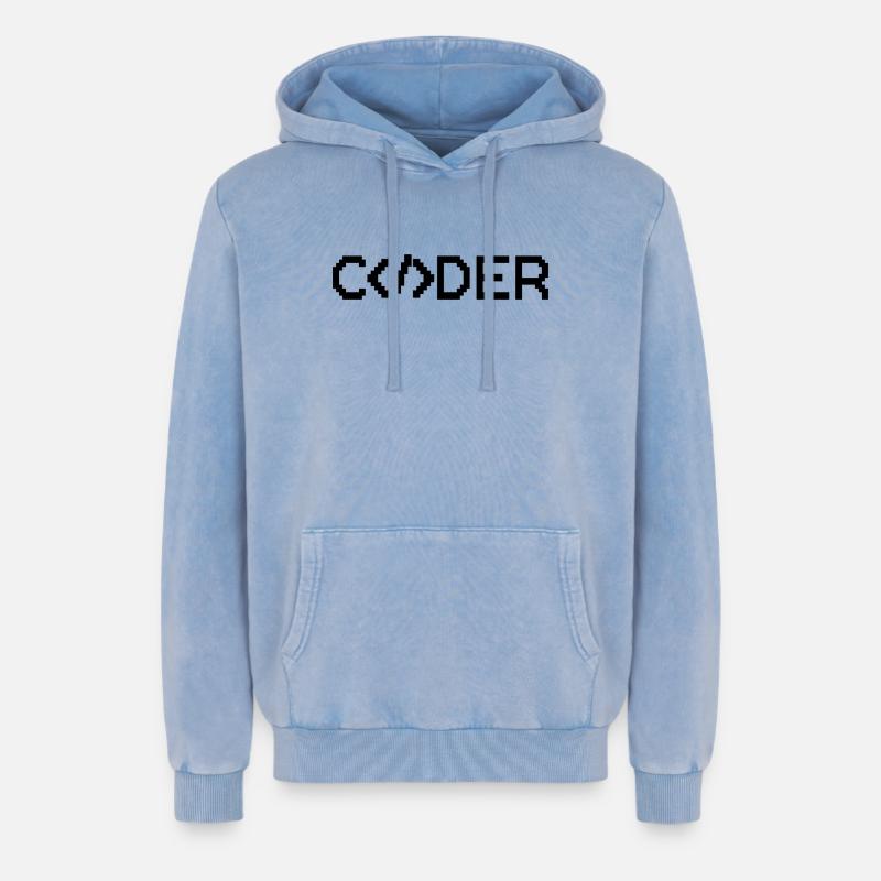 Coder - Relaxed Unisex Premium Acid-Washed Hoodie - Blau Acid Wash