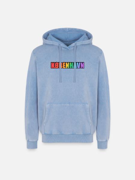Kbenhavn LGBT Rainbow Copenhagen - Relaxed Unisex Premium Acid Washed Hoodie - acid washed blue