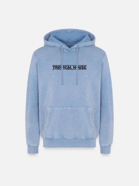 Maison tropicale - Sweat à capuche unisexe Premium acid-wash en coton - bleu délavé acide