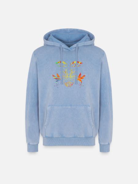 Zen face - Relaxed Unisex Premium Acid Washed Hoodie - acid washed blue