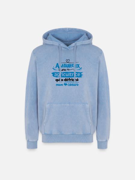 Amoureux d'une agricultrice - Sweat à capuche unisexe Premium acid-wash en coton - bleu délavé acide