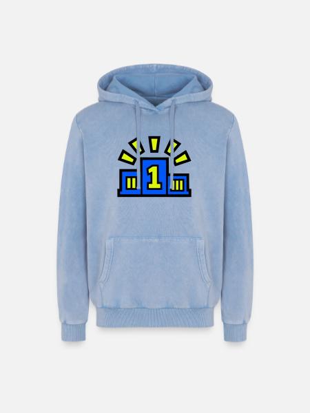 Winner Podium Place 1 Champion - Relaxed Unisex Premium Acid Washed Hoodie - acid washed blue