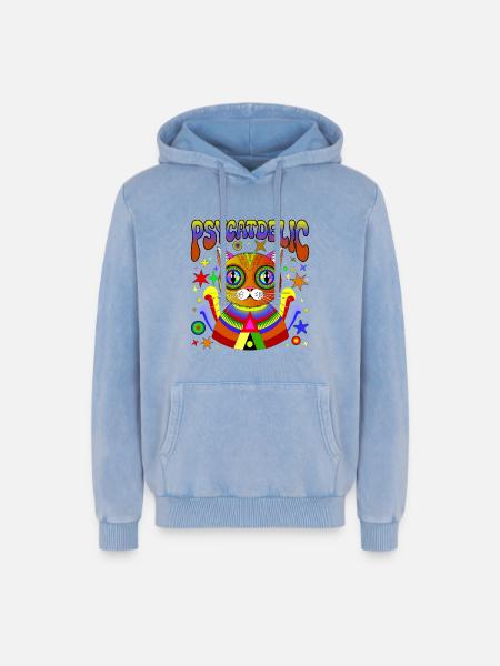 PSYCATDELIC - Relaxed Unisex Premium Acid Washed Hoodie - acid washed blue