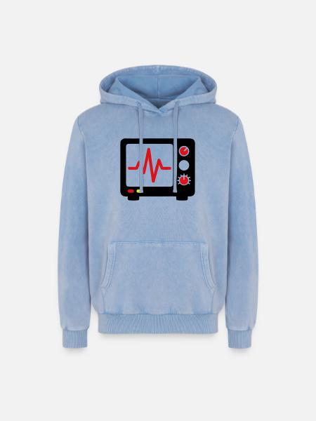 ECG Monitor Heartbeat Medicine - Relaxed Unisex Premium Acid Washed Hoodie - acid washed blue