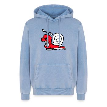 Snail Evil Angry Attack Teeth Grinding Sour - Relaxed Unisex Premium Acid Washed Hoodie - acid washed blue - Front - AI Model Female 172 dark (172cm) & AI Model Male 185 light (185cm)
