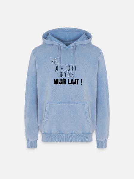 Dich Dumm Musik Laut - Relaxed Unisex Premium Acid-Washed Hoodie - Blau Acid Wash