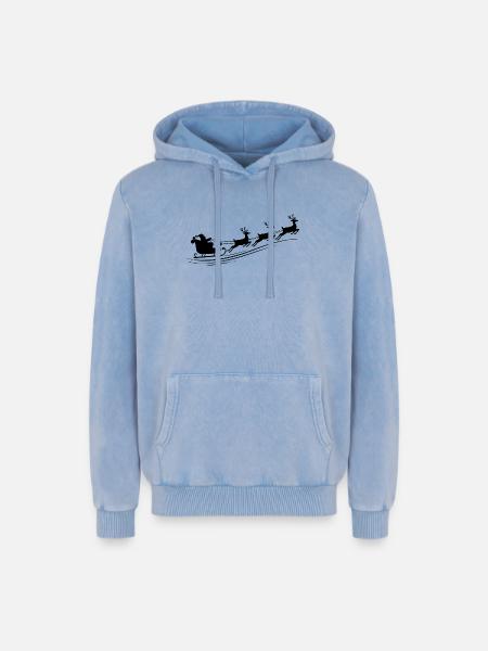 Weihnachtsmann Schlitten Rentiere - Relaxed Unisex Premium Acid-Washed Hoodie - Blau Acid Wash