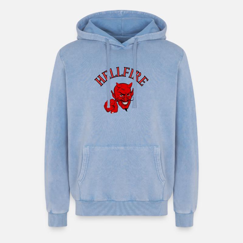 Devil, Satan, Devil, Hellfire - Relaxed Unisex Premium Acid Washed Hoodie - acid washed blue